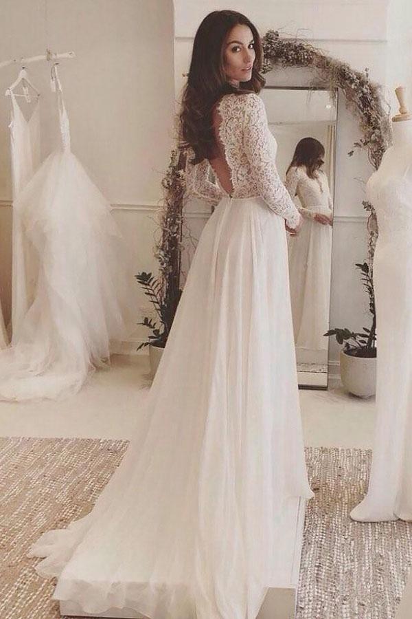 Chiffon Long Sleeve V-neck Formal Wedding Dress , WD23022372