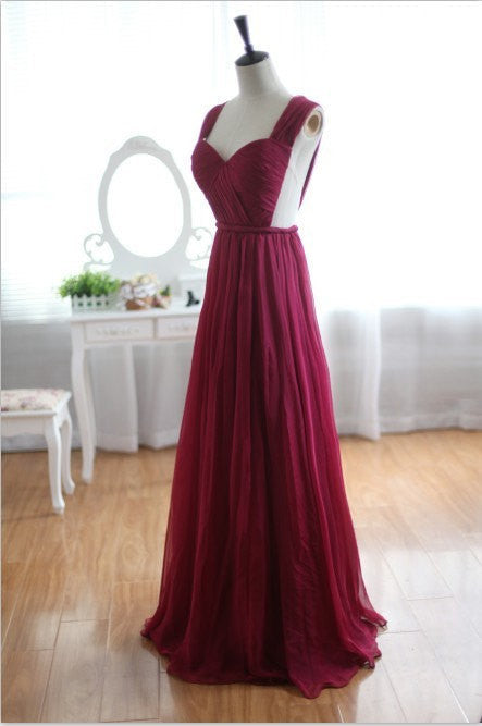 Burgundy Chiffon Backless Prom Dress, Formal Bridesmaid Dress, BD2303114