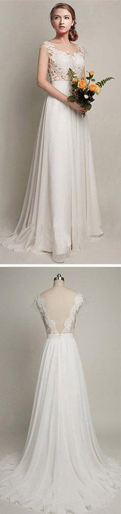 Simple Lace V-back Chiffon A-line Wedding Party Dress, WD230223118