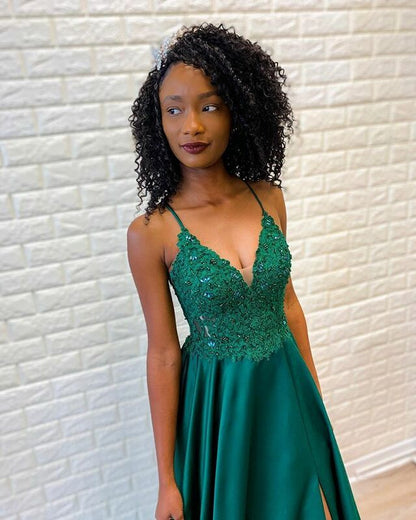 Hunter Green Sweetheart A-Line Prom Dress with Side Slit, PD23030144