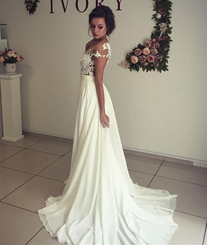 Elegant Ivory Lace A-Line Dress for Weddings, Beach Wedding Dress, WD23022426