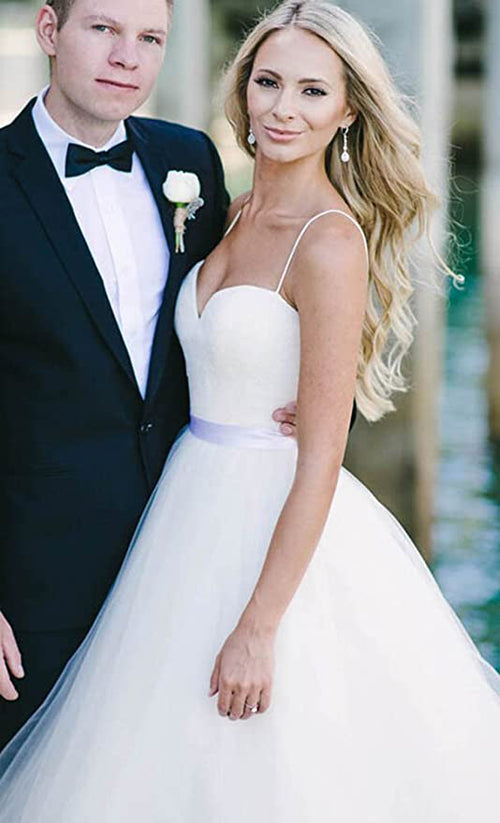 Simple Custom Long Wedding Dress with Sweetheart Neckline and Spaghetti Straps, WD23022812