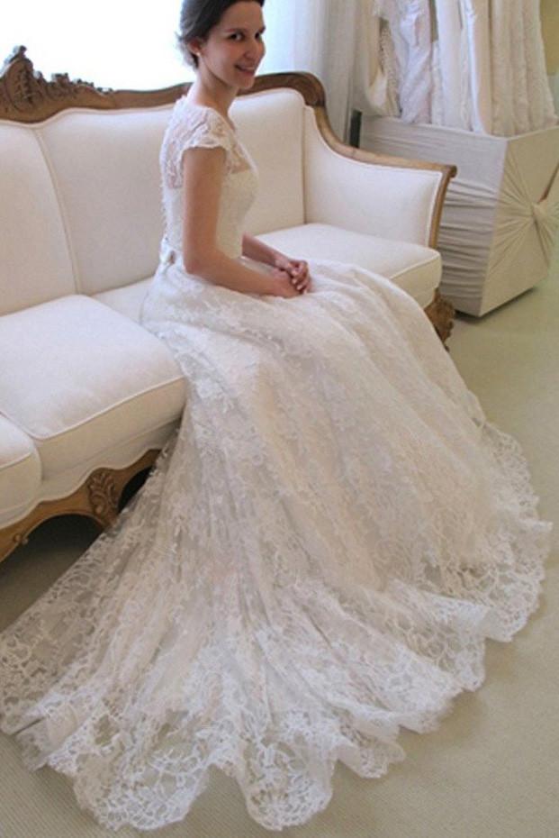 Cap Sleeve A-line Lace Wedding Dress, WD2302232