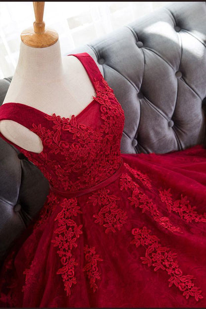 Burgundy Lace A-Line Short Bridesmaid Dress, BD2303051