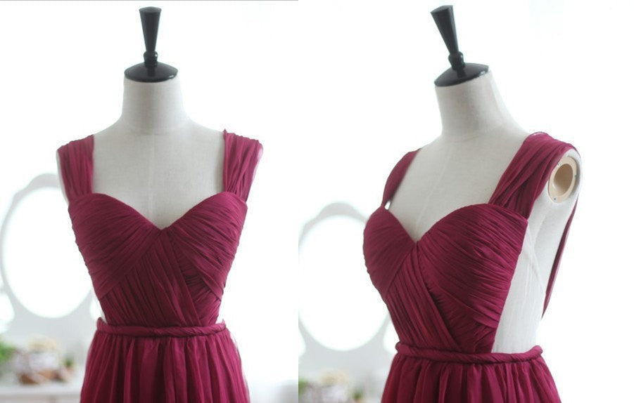 Burgundy Chiffon Backless Prom Dress, Formal Bridesmaid Dress, BD2303114