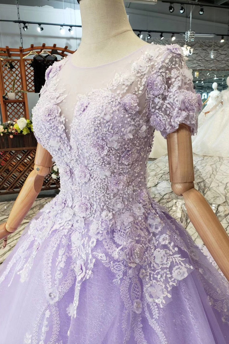 Lilac Short Sleeve Ball Gown - Quinceanera Prom Dress, PD23022222