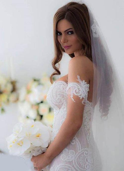 Off-shoulder Lace Mermaid Wedding Dress, WD23022321