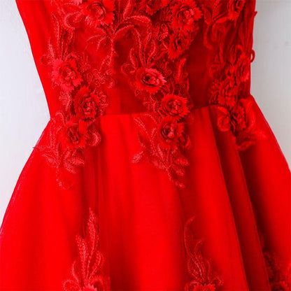 Red Lace Off-the-Shoulder Bridesmaid Dress, BD2303183