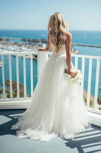 Simple Custom Long Wedding Dress with Sweetheart Neckline and Spaghetti Straps, WD23022812