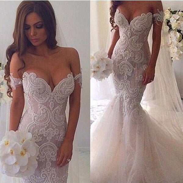 Mermaid Lace Off-the-Shoulder Wedding Gown, WD2303162