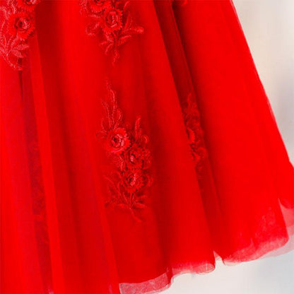 Red Lace Off-the-Shoulder Bridesmaid Dress, BD2303183