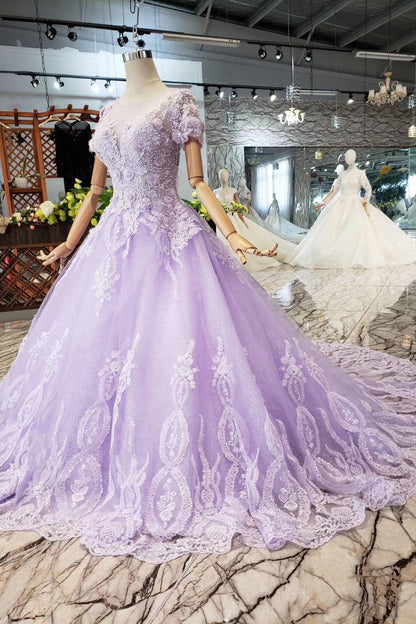 Lilac Short Sleeve Ball Gown - Quinceanera Prom Dress, PD23022222