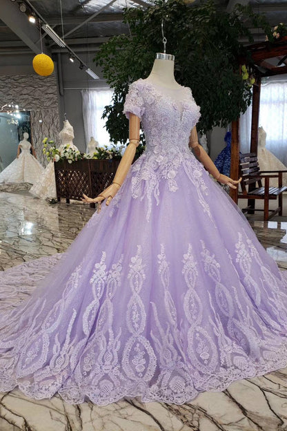 Lilac Short Sleeve Ball Gown - Quinceanera Prom Dress, PD23022222