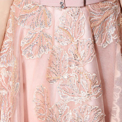 Pink Applique Sequins Long Prom Dresses Cap Sleeve Evening Dresses A-Line Formal Dresses