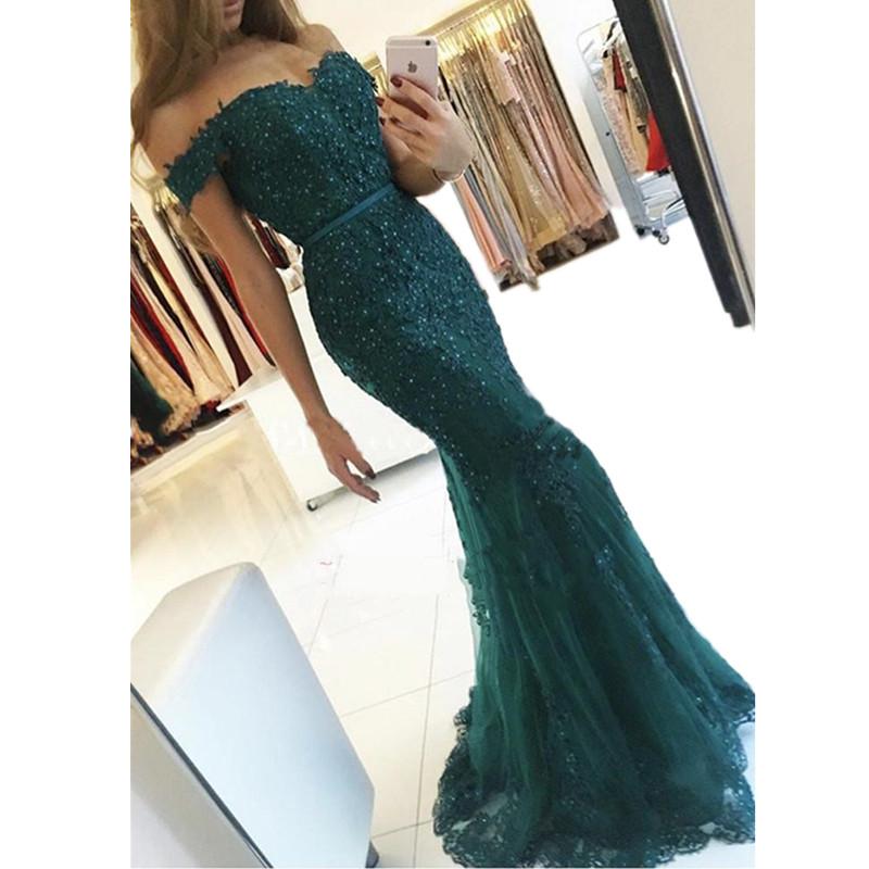 charming elegant lace beaded off shoulder mermaid long prom dress, PD1372