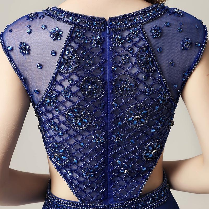 Royal Blue Beaded Long Prom Dresses Mermaid Evening Dresses Cap Sleeve Formal Dresses