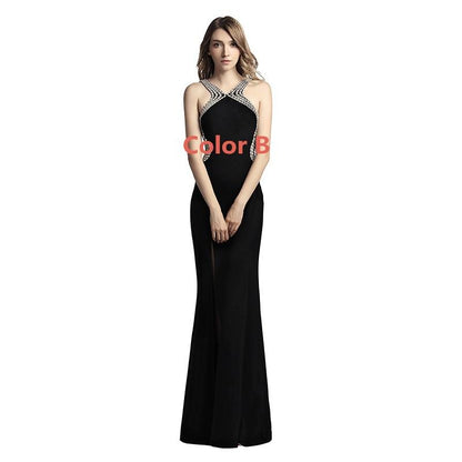 Sexy Beaded Long Prom Dresses Pearls Mermaid Evening Dresses Backless Sleeveless Formal Dresses with High Slit