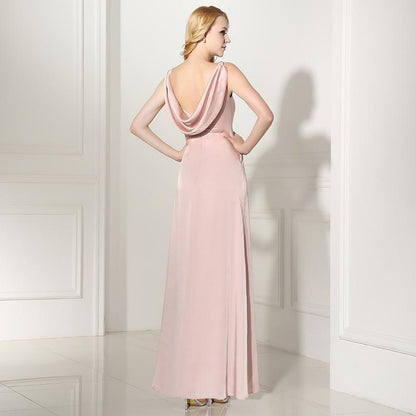 Simple Pink Long Prom Dresses Backless Evening Dresses A-Line Formal Dresses