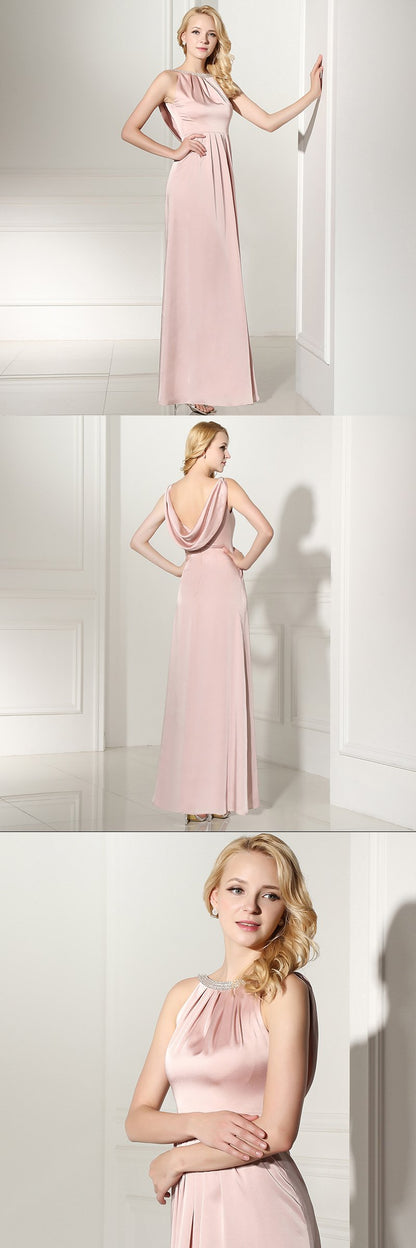 Simple Pink Long Prom Dresses Backless Evening Dresses A-Line Formal Dresses