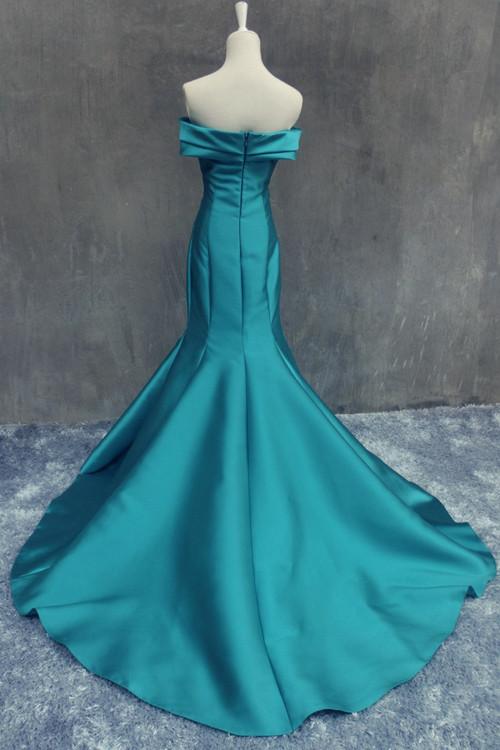 teal prom dress, long prom dress, mermaid prom dress, formal prom dress, off shoulder evening dress, BD29