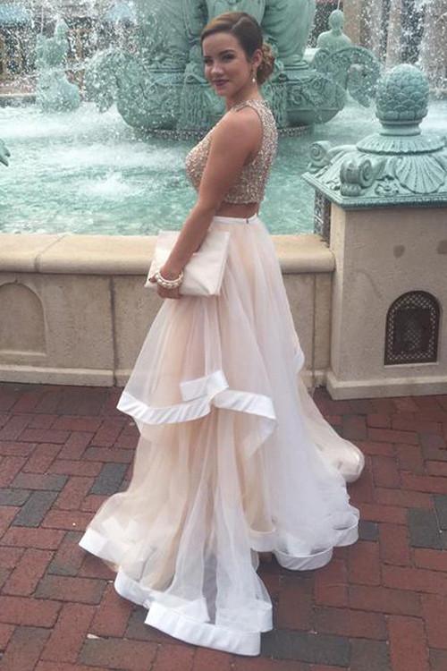 two pieces prom dress, long prom dress, A-line prom dress, gorgeous prom dress, charming evening gown, BD45