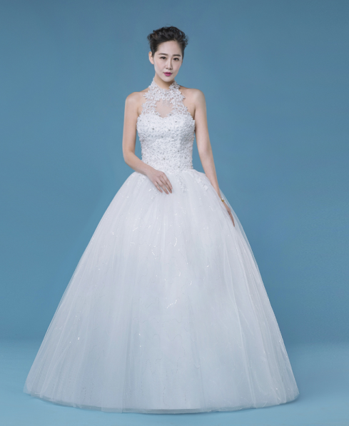 sleeveless halter long wedding dress, wedding dress for summer, WD80