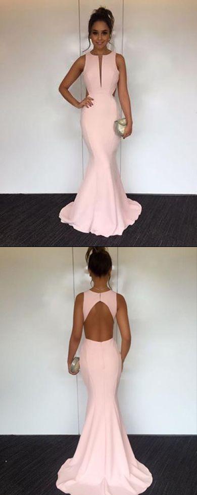 formal simple light pink mermaid long prom dress, BD6898