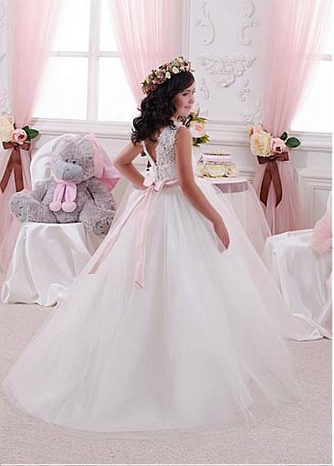 Marvelous Lace And Tulle Jewel Neckline A-Line Flower Girl Dresses, FW01