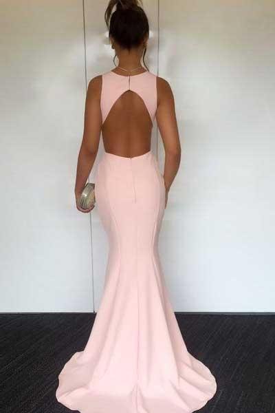 formal simple light pink mermaid long prom dress, BD6898