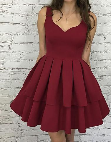 simple A-line satin burgundy short homecoming dress, HD7787