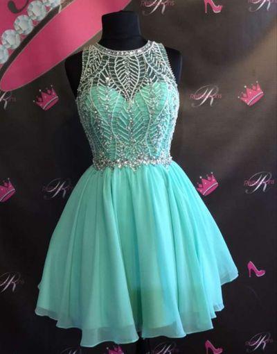 beaded mint green chiffon junior homecoming dresses, BD3789