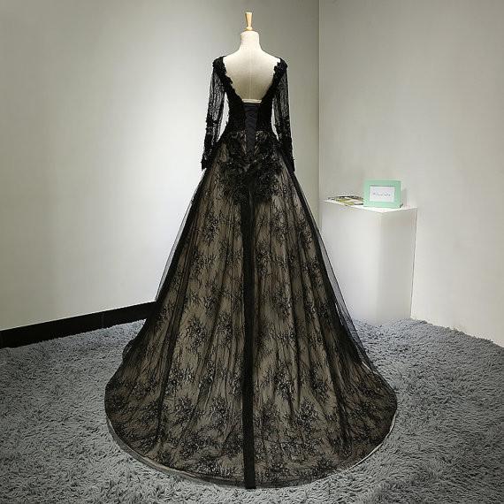 Shop Black Lace Long-Sleeve A-Line Prom Dress Online | JLDressCA