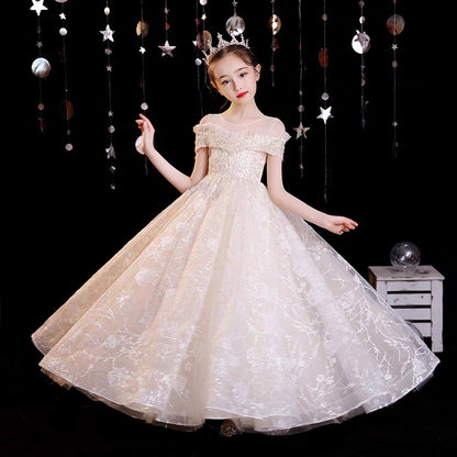 Fashionable Tulle & Satin Scoop Neckline Lace A-Line Flower Girl Dresses,ZF0008