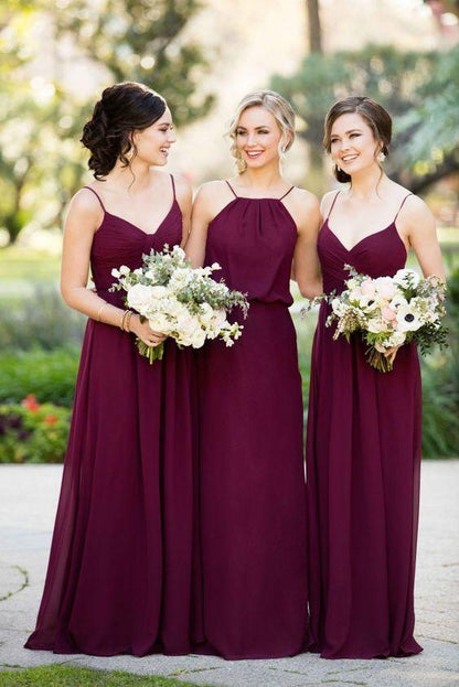 mismatched burgundy chiffon long Bridesmaid Dresses, PD5602