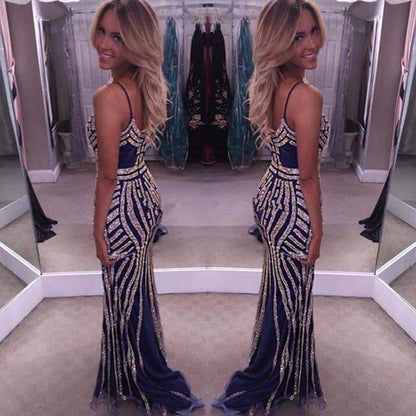 formal mermaid spaghetti straps sparkle long evening dress, PD8578