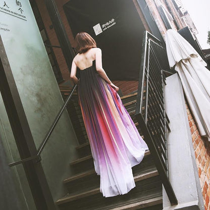 chiffon prom dress, long prom dress, strapless prom dress, Gradient prom dress, evening dress, BD84