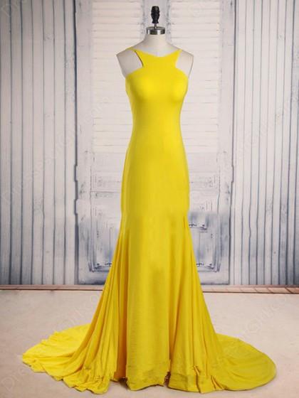 yellow mermaid backless formal simple long prom dress, PD1366