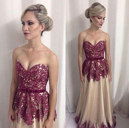 sweetheart lace appliques charming tulle A-line long prom dress, PD7177