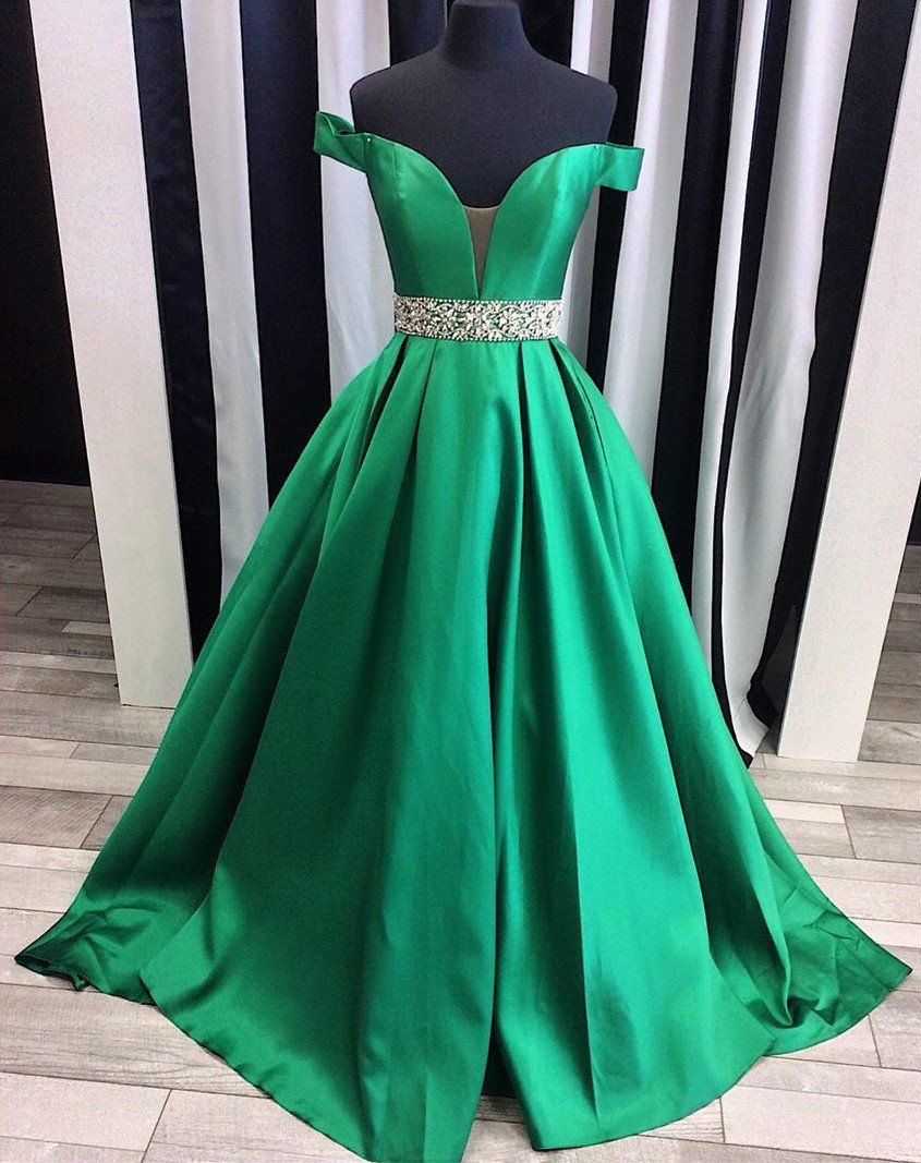 off shoulder long A-line satin elegant formal prom dress, PD3012