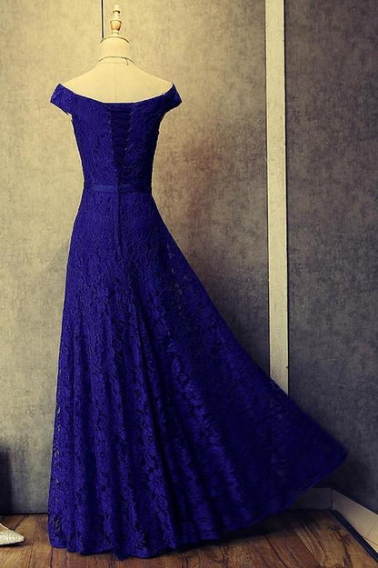 modest cap sleeves royal blue lace long prom dress, BD7675