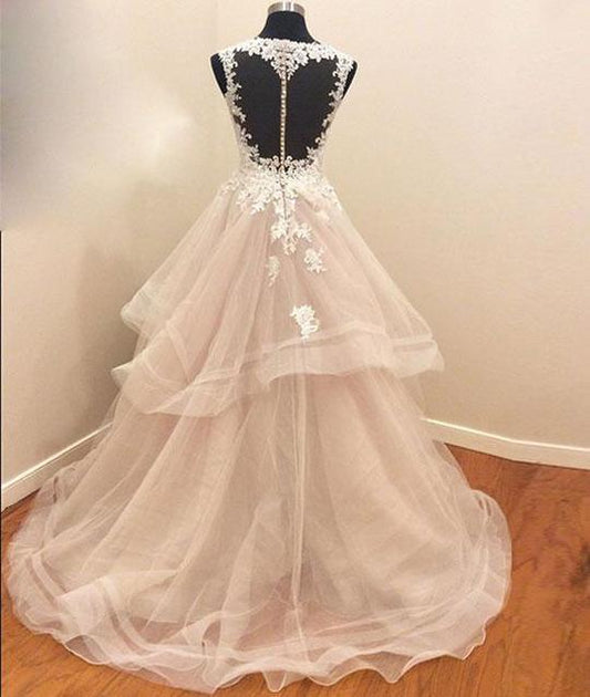two straps beige A-line long princess ball gown, PD8874