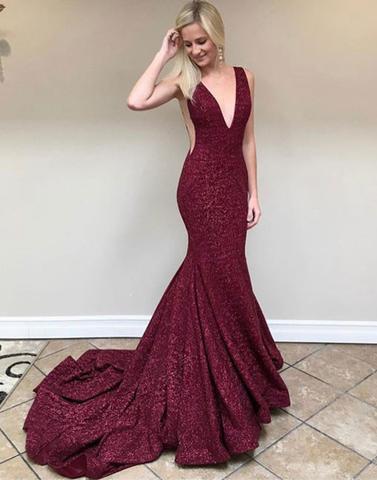 sparkle burgundy sequin sparkle mermaid formal long prom dress, PD6846